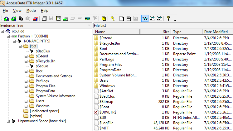Converted image in FTK Imager