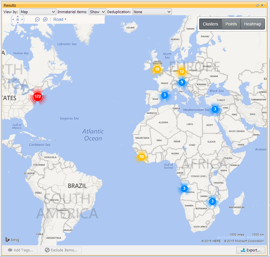 Figure 4: Geographical coordinates extracted from IP addresses plotted onto a map.