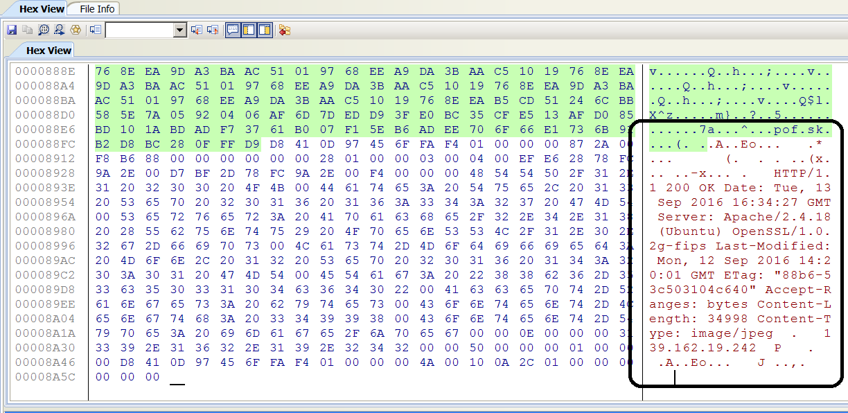 Example of a last portion of the cache file.
