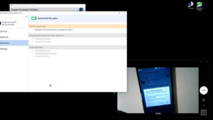 A screenshot of Oxygen Forensic Detective overlaid with video of an Android phone extraction process